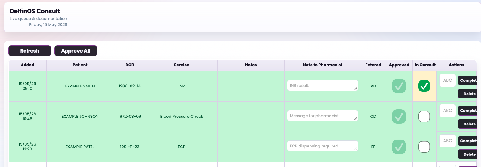 DelfinOS settings and module access screen